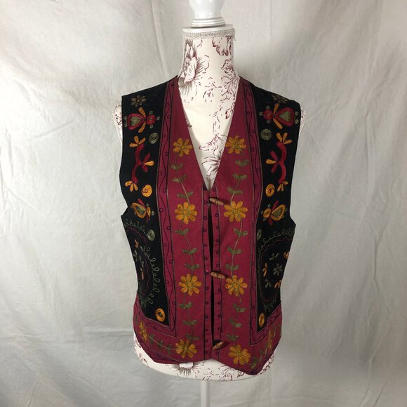 Vintage Lizwear Embroidered Floral Vest - Artisan Boho Statement Piece - Picture 5 of 12